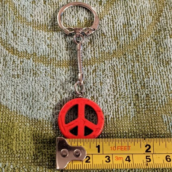 Red Dyed Howlite ☮️ Peace✌️Sign Keychain - Picture 3 of 10